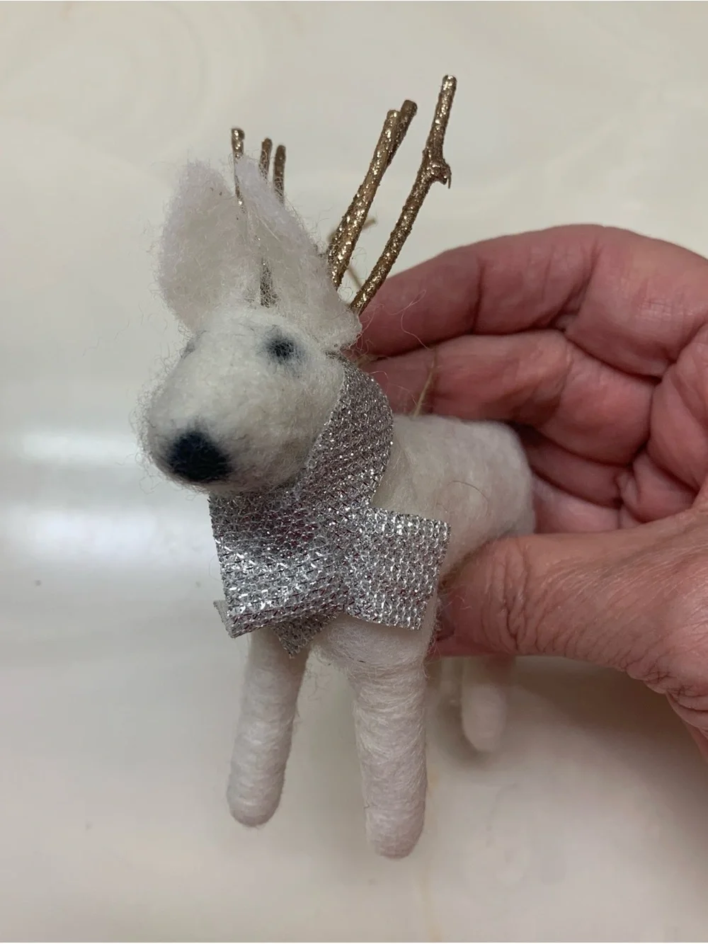 Handmade Wool Felt Small Animal Ornaments - White & Cream